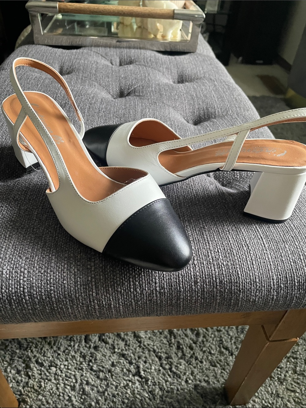 L’intervalle Women's Two-Tone Slingback Block Heel Pumps - White and Black- new